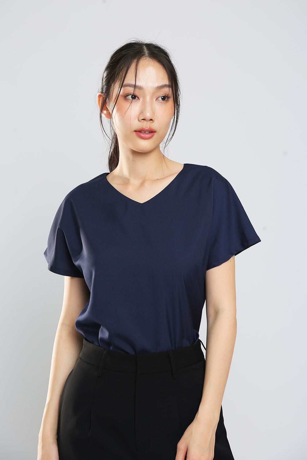 Danna V-Neck Top in Navy Blue